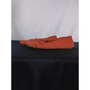 Minnetonka Womens Size 8 Rust Suede Moccasin Flats Fringe Bow